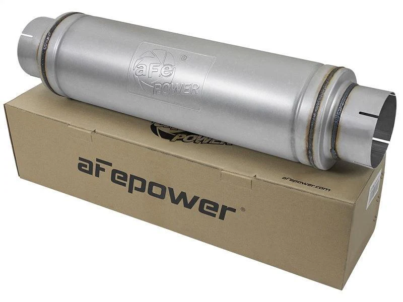 aFe ATLAS Aluminized Steel Muffler 5in Center/Center 24in L x 7in Diameter - Round Body - Image 4