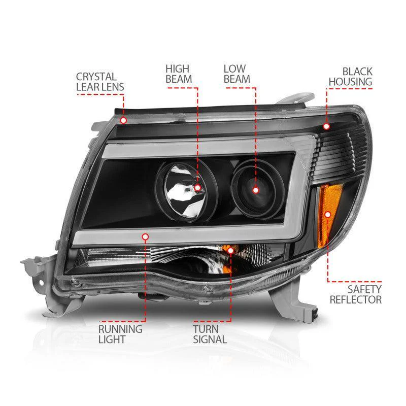 ANZO 05-09 Toyota Tacoma Projector Light Bar Style Headlights w/ C Light Bar - Image 8