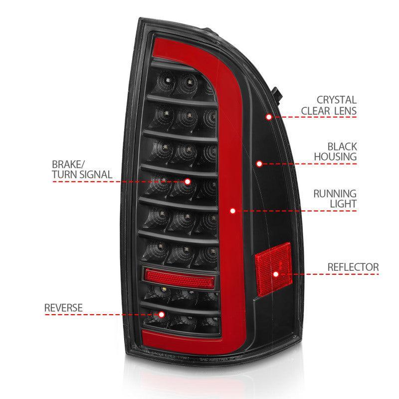 ANZO 05-15 Toyota Tacoma Full LED Tail Lights w/Light Bar Sequential Black Housing Clear Lens - Image 12