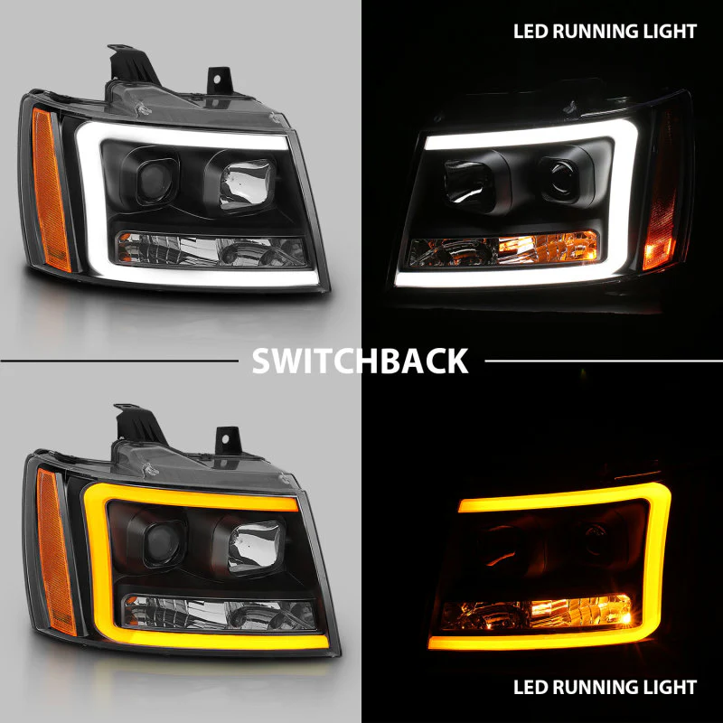 ANZO 07-14 Chevy Tahoe Projector Headlights w/ Plank Style Design Black w/ Amber - Image 11