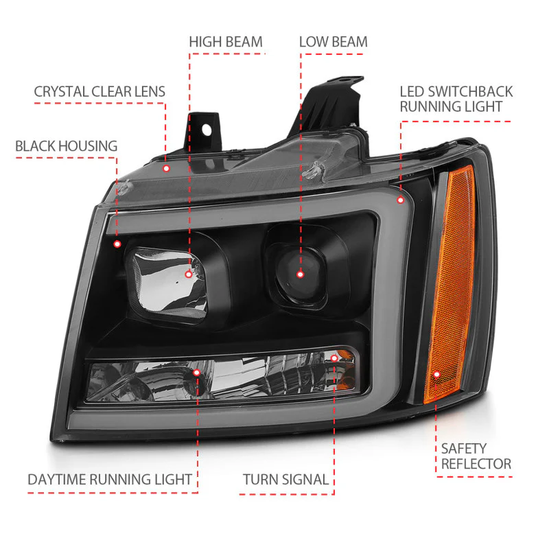 ANZO 07-14 Chevy Tahoe Projector Headlights w/ Plank Style Design Black w/ Amber - Image 14