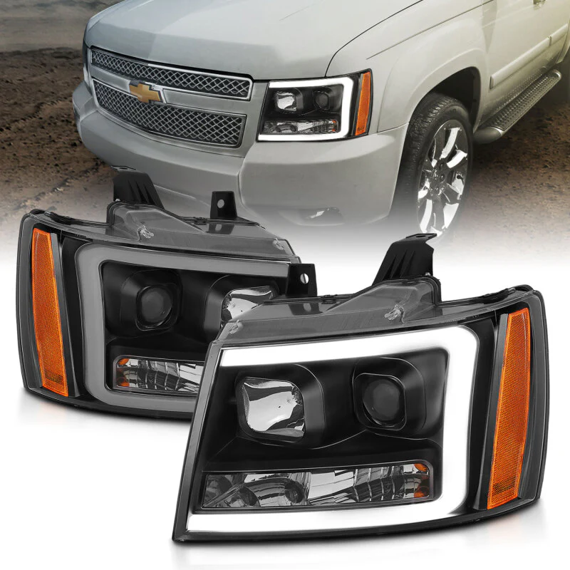 ANZO 07-14 Chevy Tahoe Projector Headlights w/ Plank Style Design Black w/ Amber - Image 4