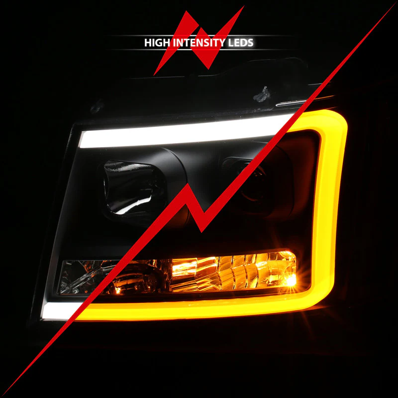 ANZO 07-14 Chevy Tahoe Projector Headlights w/ Plank Style Design Black w/ Amber - Image 6
