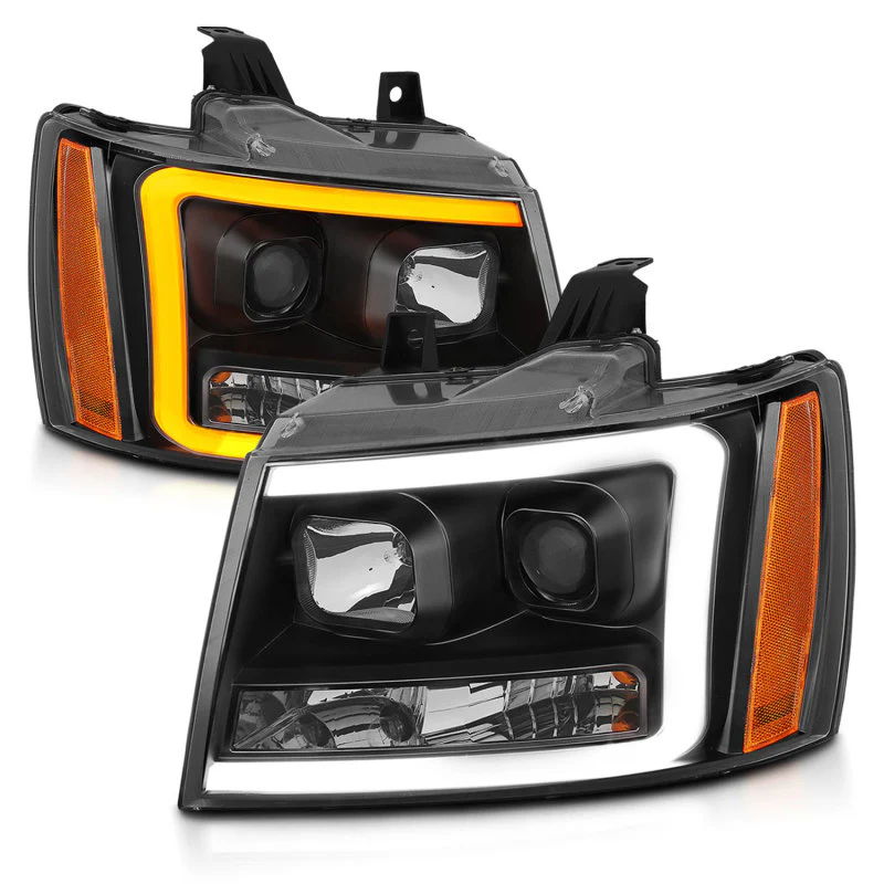 ANZO 07-14 Chevy Tahoe Projector Headlights w/ Plank Style Design Black w/ Amber - Image 8