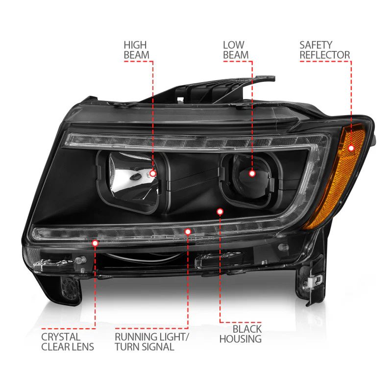 ANZO 11-13 Jeep Grand Cherokee (Factory Halogen Only) Projector Headlights w/Light Bar Swtchbk Black - Image 10