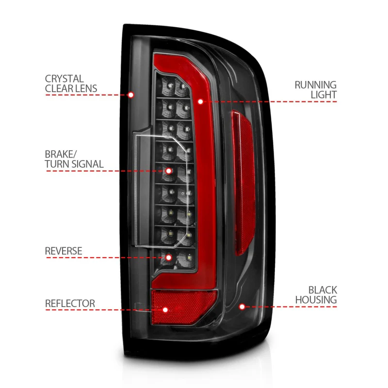 ANZO 15-21 Chevrolet Colorado Full LED Tail Lights w/ Red Lightbar Black Housing Clear Lens - Image 14