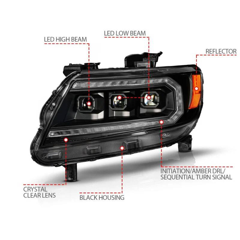 ANZO 15-22 Chevy Colorado Full LED Headlights w/ Initiation (Amber DRL) - Black - Image 6