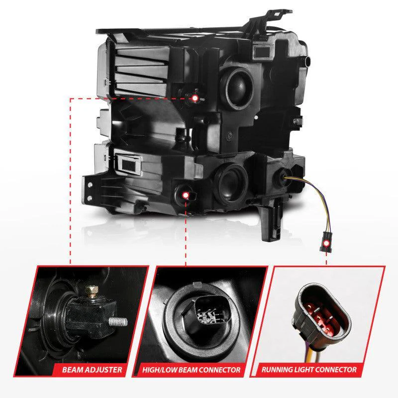 ANZO 19-22 Chevrolet Silverado 1500 LED Proj HL w/Lgt Bar SwBk Seq. Blk w/In. Light - Passenger Side - Image 16