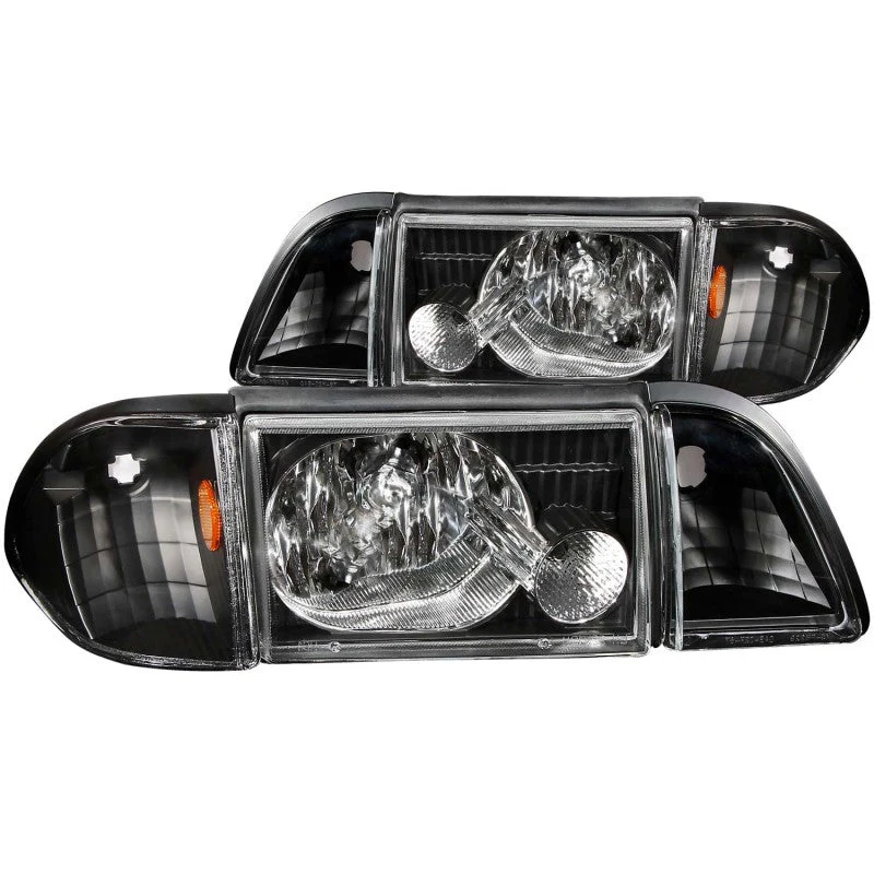 ANZO 1987-1993 Ford Mustang Crystal Headlights Black w/ Corner Lights 3pc - Image 2