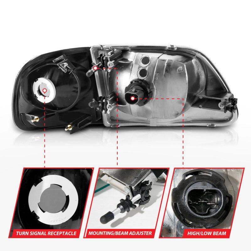 ANZO 1997-2003 Ford F150 Crystal Headlight Black w/ Parking Light - Image 11