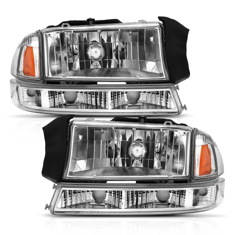 ANZO 1997-2004 Dodge Dakota Crystal Headlight Set Chrome Amber - Image 2