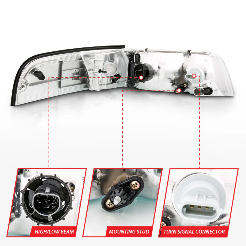 ANZO 1998-2005 Ford Crown Victoria Crystal Headlight Chrome With Bumper Light (OE) - Image 8