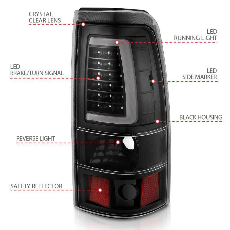 ANZO 1999-2002 Chevy Silverado 1500 LED Taillights Plank Style Black w/Clear Lens - Image 3