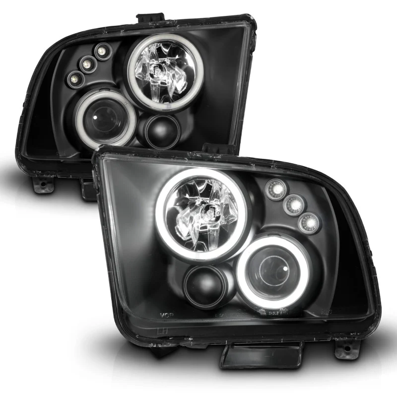 ANZO 2005-2009 Ford Mustang Projector Headlights w/ Halo Black - Image 6