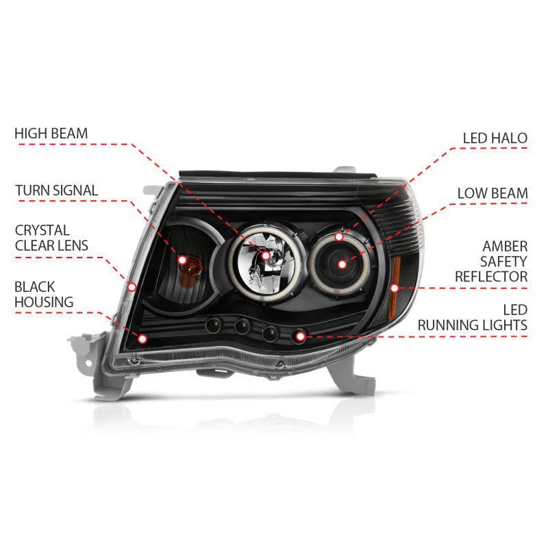 ANZO 2005-2011 Toyota Tacoma Projector Headlights w/ Halo Black - Image 14
