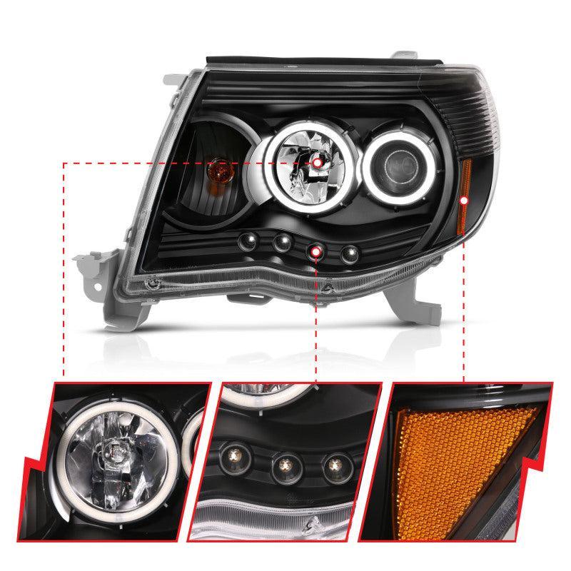 ANZO 2005-2011 Toyota Tacoma Projector Headlights w/ Halo Black - Image 5