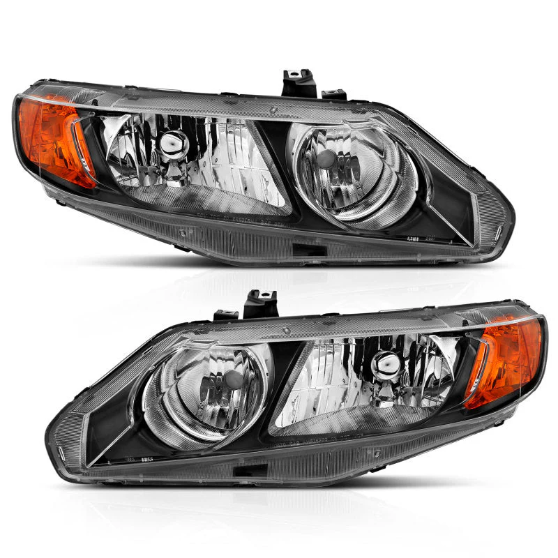 ANZO 2006-2011 Honda Civic 4 Door Crystal Headlight Black Amber (OE Replacement) - Image 2