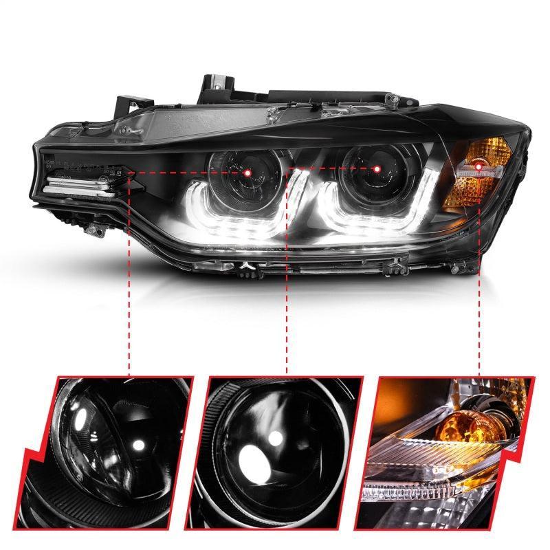 ANZO 2012-2015 BMW 3 Series Projector Headlights w/ U-Bar Black - Image 15