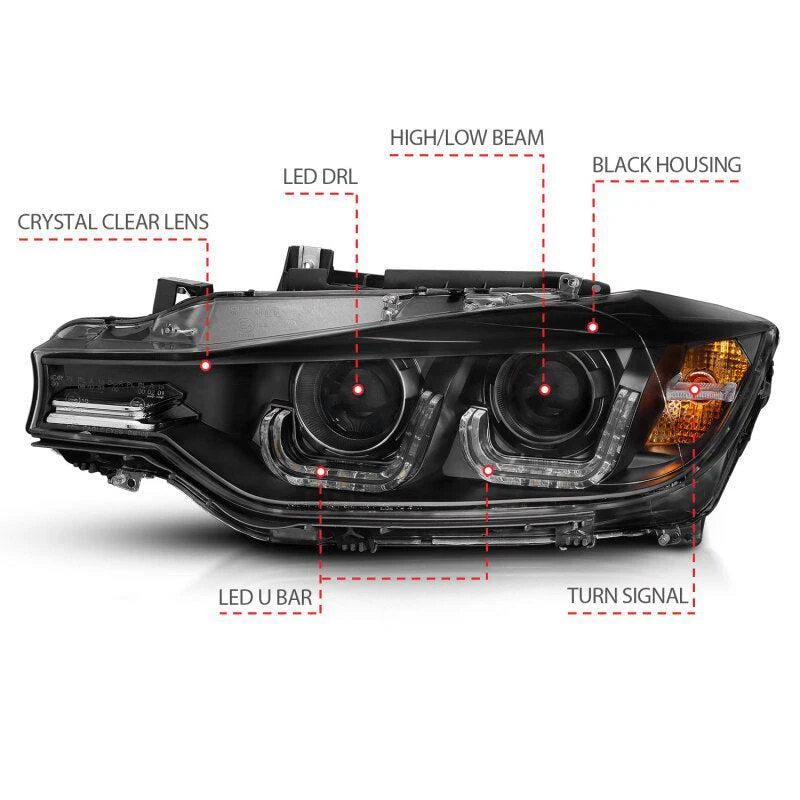 ANZO 2012-2015 BMW 3 Series Projector Headlights w/ U-Bar Black - Image 8