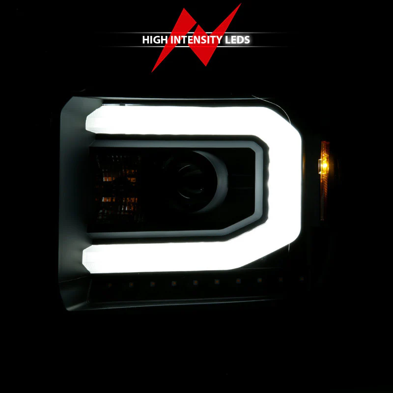 ANZO 2014-2015 GMC Sierra 1500 Projector Headlights w/ Light Bar Black Housing (Halogen Type) - Image 4