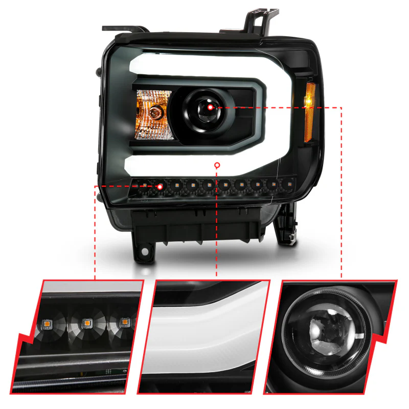 ANZO 2014-2015 GMC Sierra 1500 Projector Headlights w/ Light Bar Black Housing (Halogen Type) - Image 6