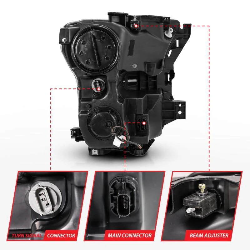 ANZO 2015-2017 Ford F-150 Projector Headlights w/ Plank Style Switchback Black w/ Amber - Image 8
