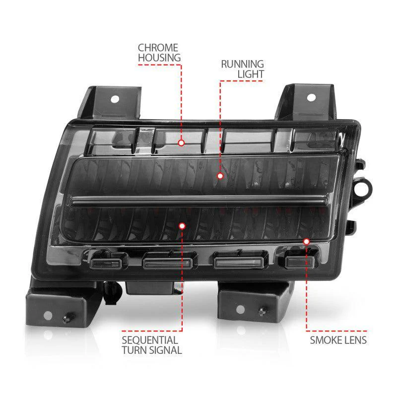 ANZO 2018-2021 Jeep Wrangler LED Side Markers Chrome Housing Smoke Lens w/ Seq. Signal Sport Bulb - Image 6
