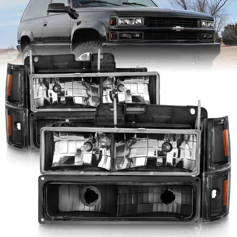 ANZO 88-98 Chevrolet C1500 Crystal Headlights Black - Image 2