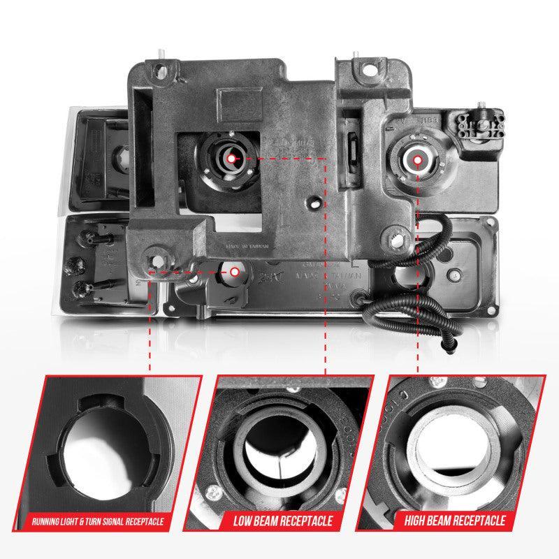 ANZO 88-98 Chevrolet C1500 Crystal Headlights w/ Light Bar Black Housing w/ Signal Side Markers 8Pcs - Image 3