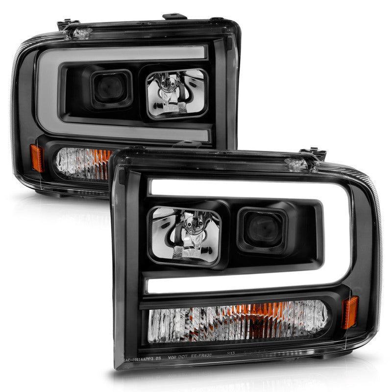 ANZO 99-04 Ford F250/F350/F450/Excursion (excl 99) Projector Headlights - w/ Light Bar Black Housing - Image 4