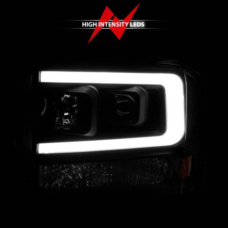 ANZO 99-04 Ford F250/F350/F450/Excursion (excl 99) Projector Headlights - w/ Light Bar Black Housing - Image 9