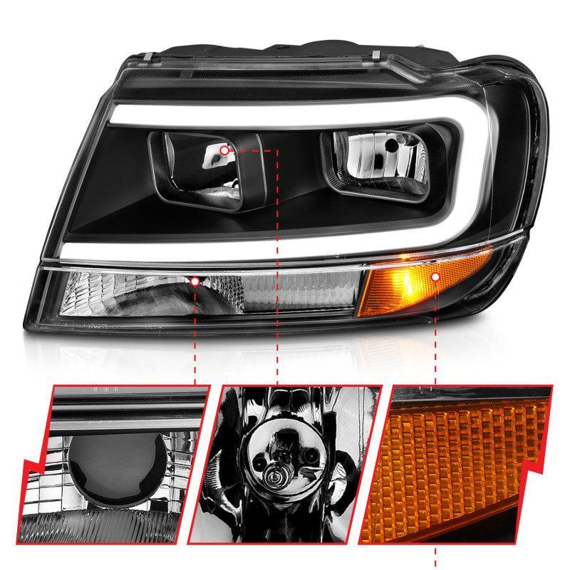 ANZO 99-04 Jeep Grand Cherokee Crystal Headlights - w/ Light Bar Black Housing - Image 12