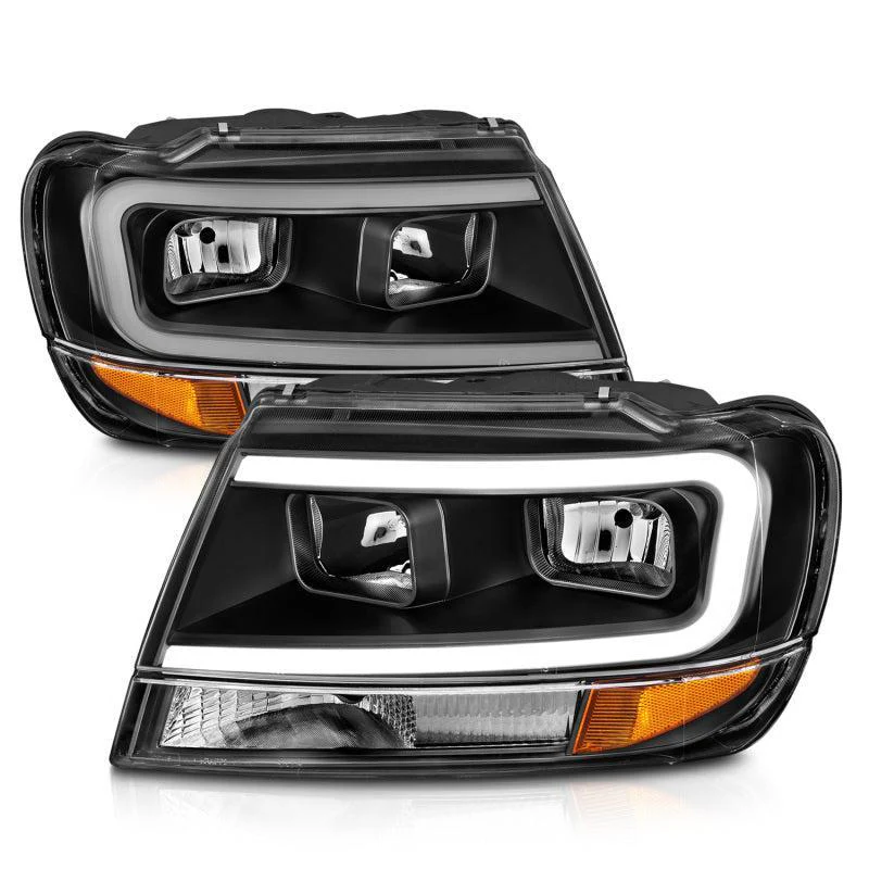 ANZO 99-04 Jeep Grand Cherokee Crystal Headlights - w/ Light Bar Black Housing - Image 9
