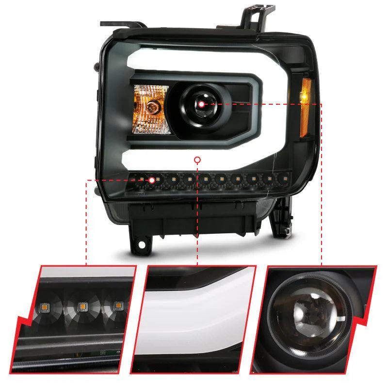 ANZO GMC SIERRA 1500 14-15 2500H/15-19 Projector Headlight Plank Style Black w/ Switchback (Halogen) - Image 2