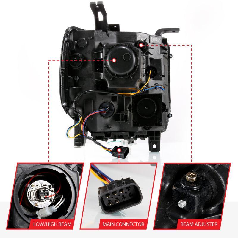 ANZO GMC SIERRA 1500 14-15 2500H/15-19 Projector Headlight Plank Style Black w/ Switchback (Halogen) - Image 6