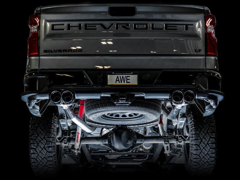 AWE Tuning 4th Gen GM 1500 6.2L 0FG Catback Split Rear Exit (w/ Bumper Cutouts) - Quad Chrome Tips - Image 7