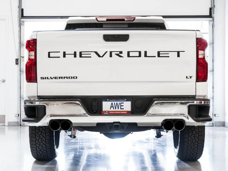AWE Tuning 4th Gen GM 1500 6.2L 0FG Catback Split Rear Exit (w/ Bumper Cutouts) - Quad Diamond Tips - Image 3