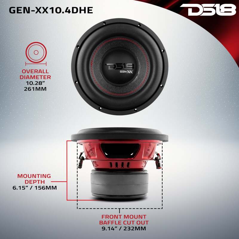 DS18 10in 500 Watts RMS 4 ohm DVC Double Stacked Magnet High Excursion Subwoofers - Image 4