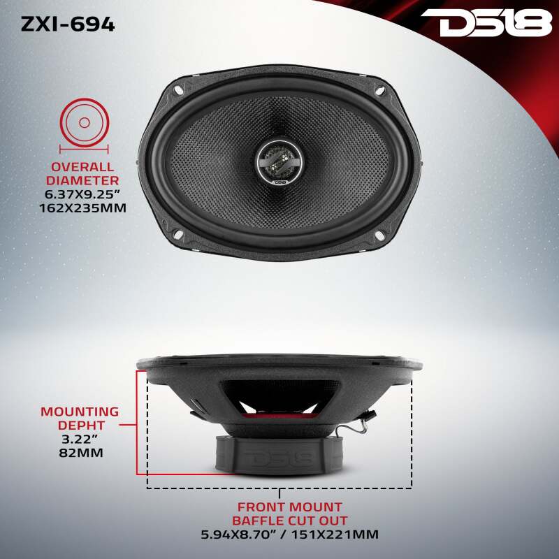 DS18 6x9in 120 Watts RMS 4 ohm 2-Way Coaxial Speaker w/ Kevlar Cones - Image 5