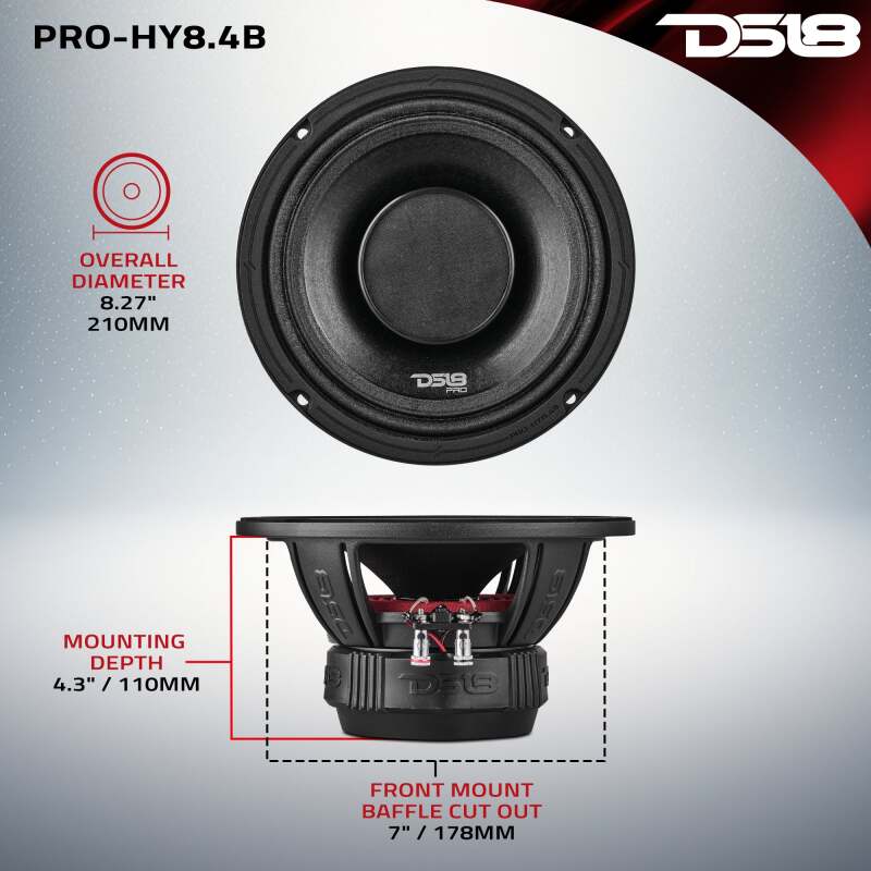 DS18 8in 250 Watts RMS 4 ohm Mid-Range Loudspeaker w/ Water Resistant Cone - Image 2