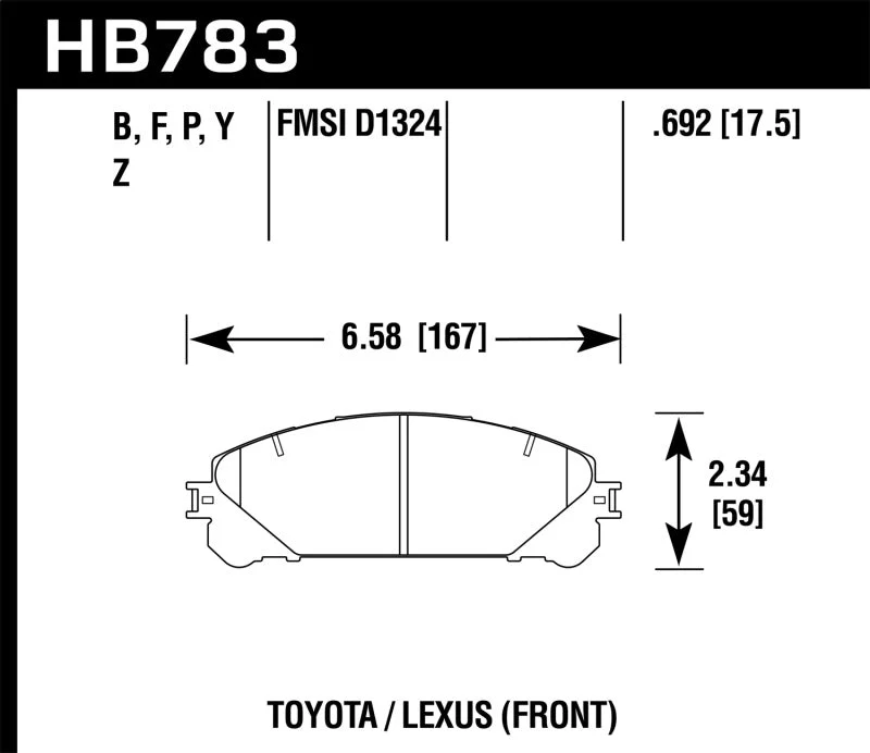 Hawk 08-16 Toyota Highlander Performance Ceramic Street Front Brake Pads - Image 2