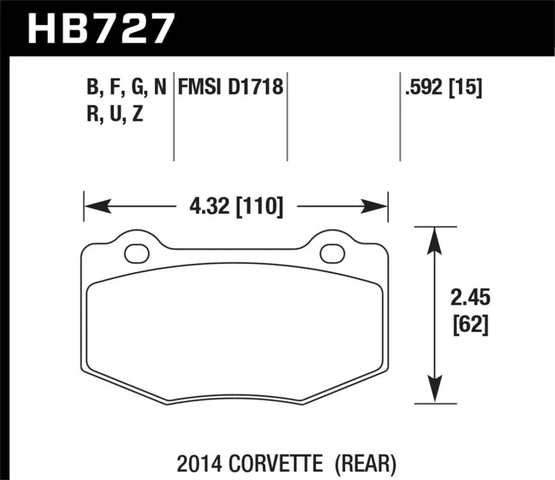 Hawk 2014 Chevrolet Corvette DTC-70 Rear Brake Pads - Image 2