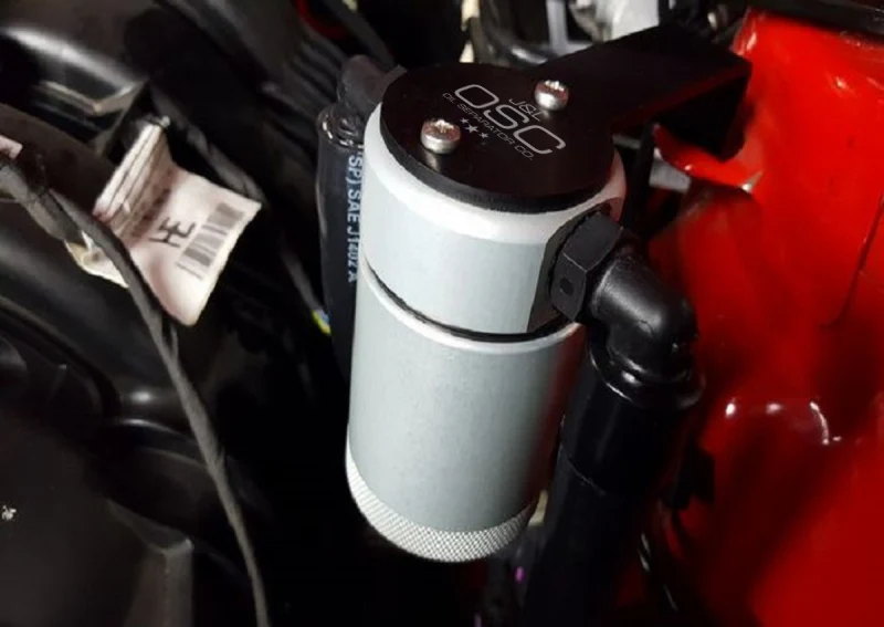 J&L 2015-2023 Ford Mustang EcoBoost Driver Side Oil Separator 3.0 - Clear Anodized - Image 2
