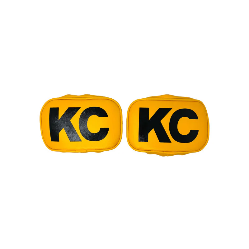 KC HiLiTES Retro 5in x 7in Rectangular Yellow Vinyl Light Cover w/ Black KC Logo (Pair) - Image 2