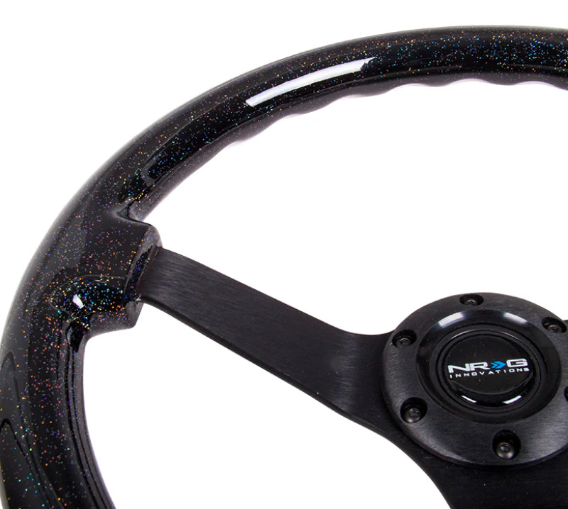 NRG Reinforced Steering Wheel (350mm / 3in Deep) Classic Blk Sparkle Wood Grain w/Blk 3-Spoke Center - Image 2