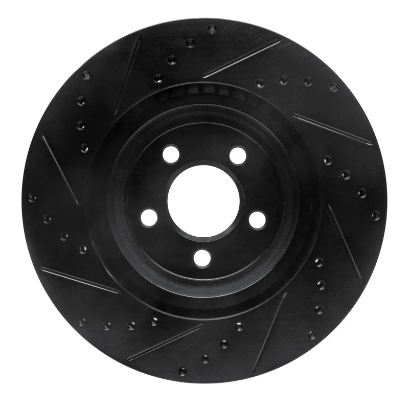 R1 09-23 Dodge Challenger Front Right Drilled & Slotted Black Brake Rotor - Image 2
