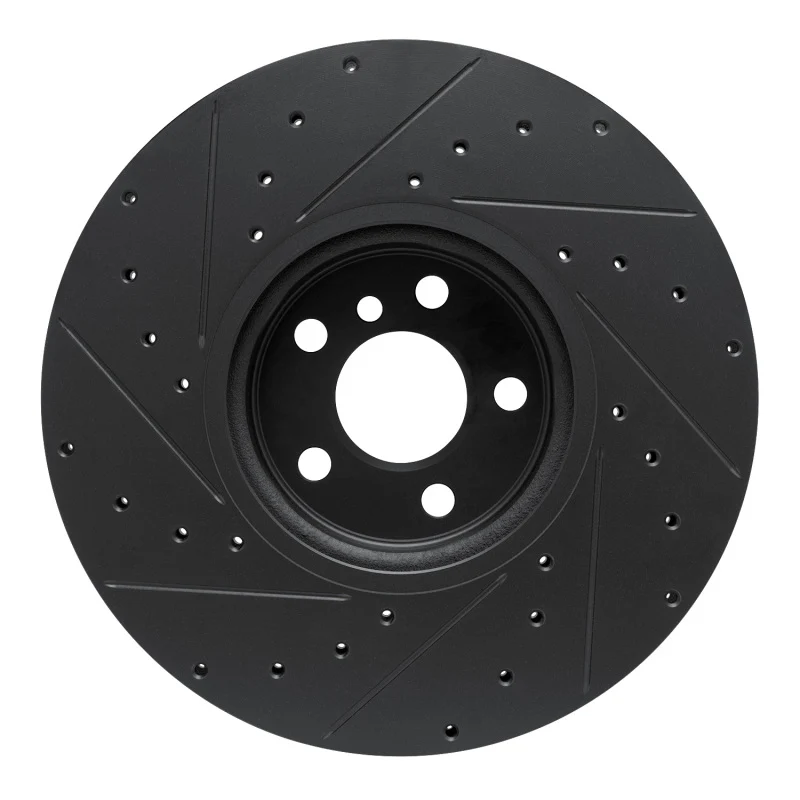 R1 16-25 BMW 330e Left Front Drilled & Slotted Black Brake Rotor - Image 3