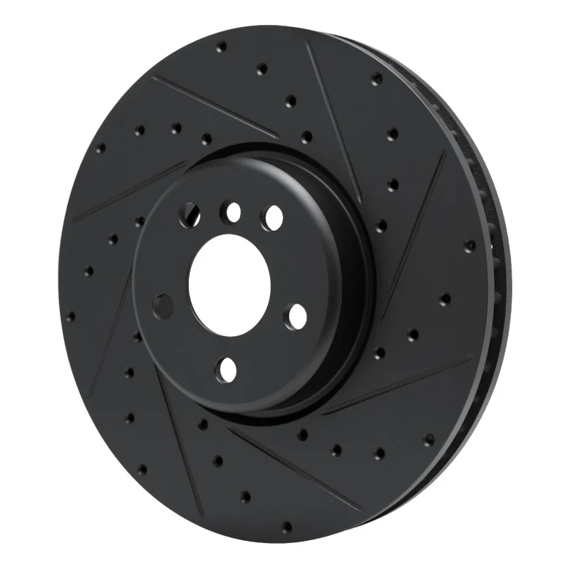 R1 16-25 BMW 330e Left Front Drilled & Slotted Black Brake Rotor - Image 4