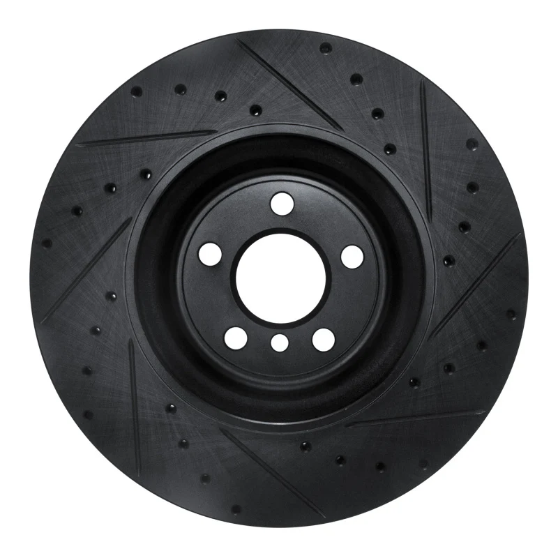 R1 16-25 BMW 430I Rear Left Drilled & Slotted Black Brake Rotor - Image 2