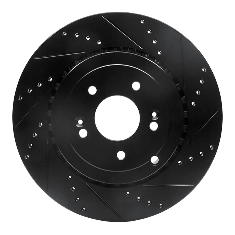 R1 18-25 Genesis G70 Rear Right Drilled & Slotted Black Brake Rotor